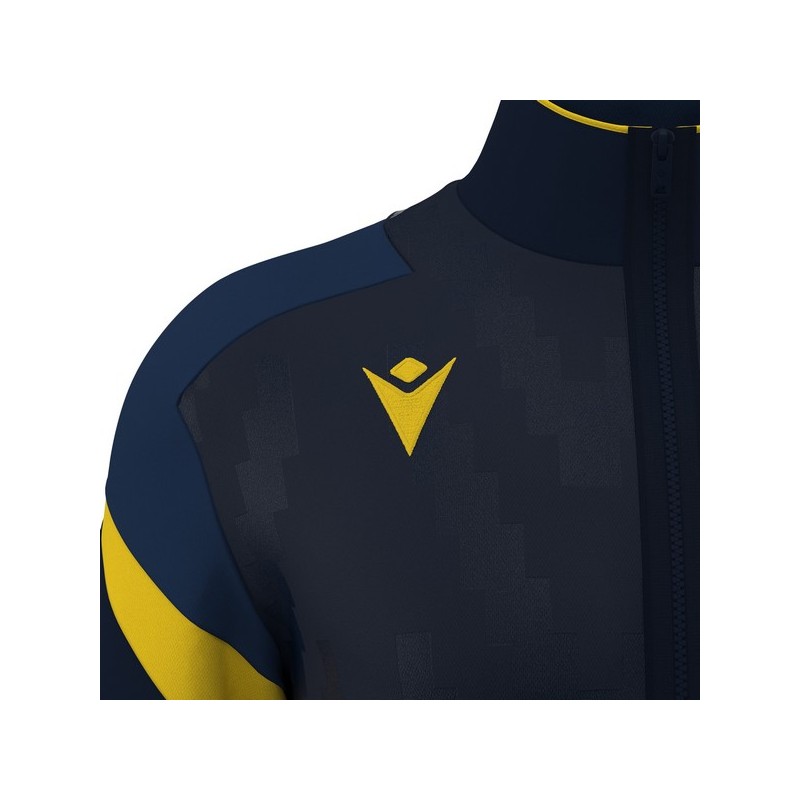 JAQUETA DE XANDALL D'ENTRENADORS FC VILABLAREIX MACRON ODIN COLOR BLAU MARÍ I GROC
