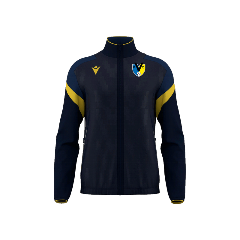 JAQUETA DE XANDALL D'ENTRENADORS FC VILABLAREIX MACRON ODIN COLOR BLAU MARÍ I GROC
