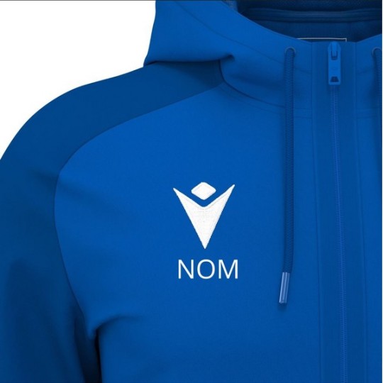 JAQUETA AMB CAPUTXA MACRON CHRONOS BLAU ROYAL + NOM + ESCUT CLUB BÀSQUET MARESME 3 VILES
