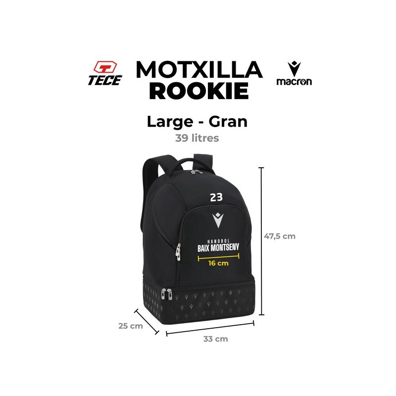 MOTXILLA MACRON ROOKIE NEGRE HANDBOL BAIX MONTSENY