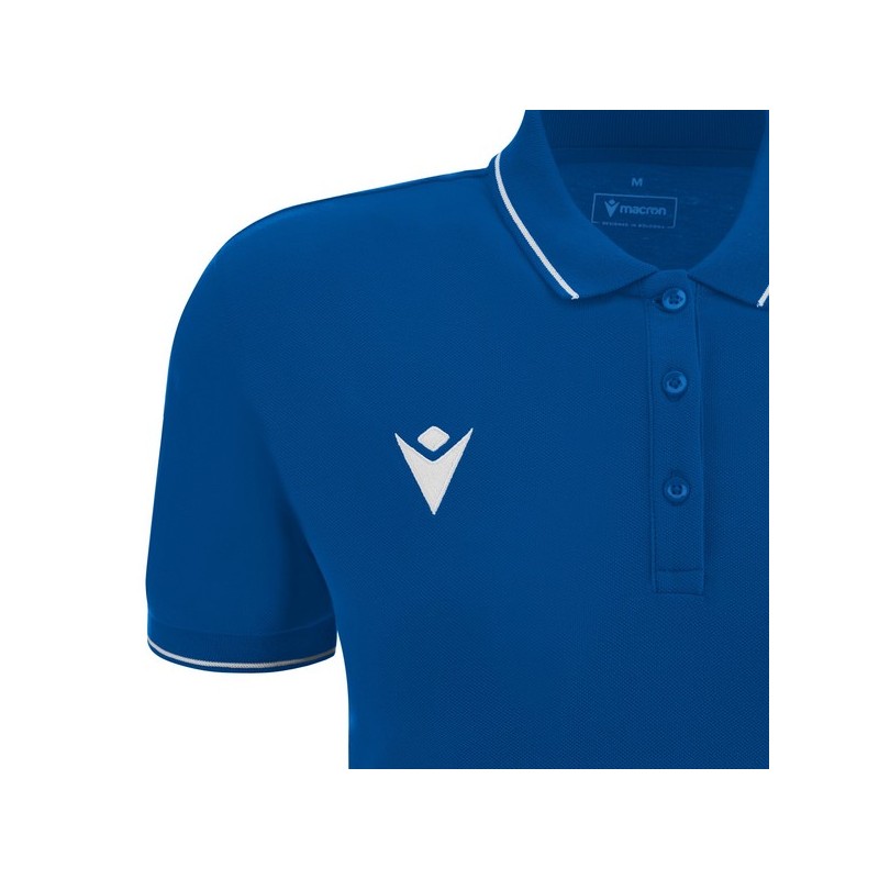 POLO BLAU ROYAL FEMENÍ MACRON WALTZ ECO + ESCUT RCAE BLANC + DTF RCAE BLAU