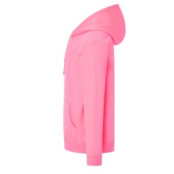 SUDADERA UNISEX CON CAPUCHA, CREMALLERA Y BOLSILLO CANGURO COLOR FUCSIA FLUOR
