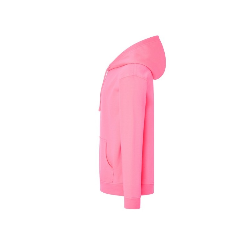 SUDADERA UNISEX CON CAPUCHA, CREMALLERA Y BOLSILLO CANGURO COLOR FUCSIA FLUOR