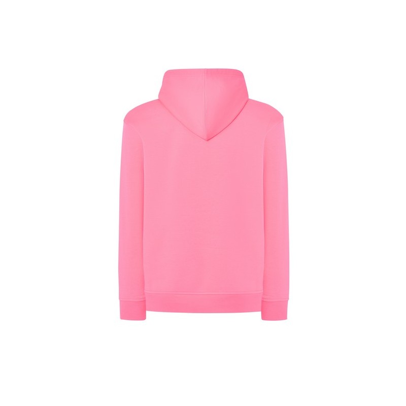 SUDADERA UNISEX CON CAPUCHA, CREMALLERA Y BOLSILLO CANGURO COLOR FUCSIA FLUOR