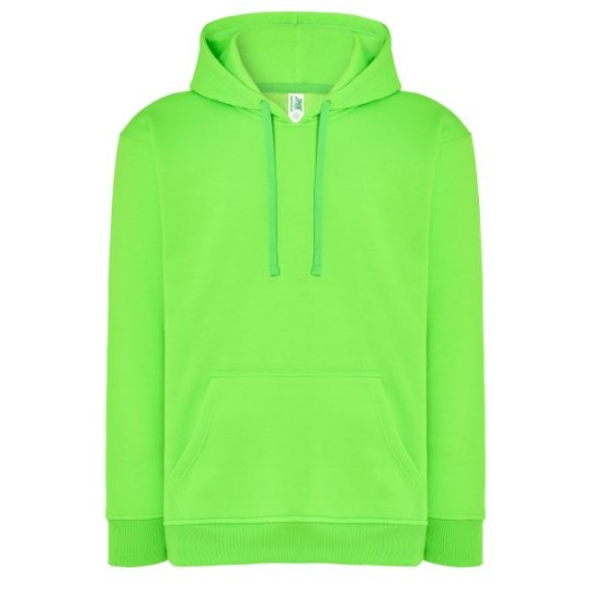 SUDADERA UNISEX CON CAPUCHA, CREMALLERA Y BOLSILLO CANGURO COLOR VERDE FLÚOR