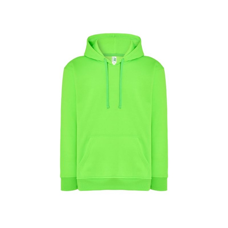 SUDADERA UNISEX CON CAPUCHA, CREMALLERA Y BOLSILLO CANGURO COLOR VERDE FLÚOR
