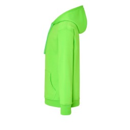 SUDADERA UNISEX CON CAPUCHA, CREMALLERA Y BOLSILLO CANGURO COLOR VERDE FLÚOR