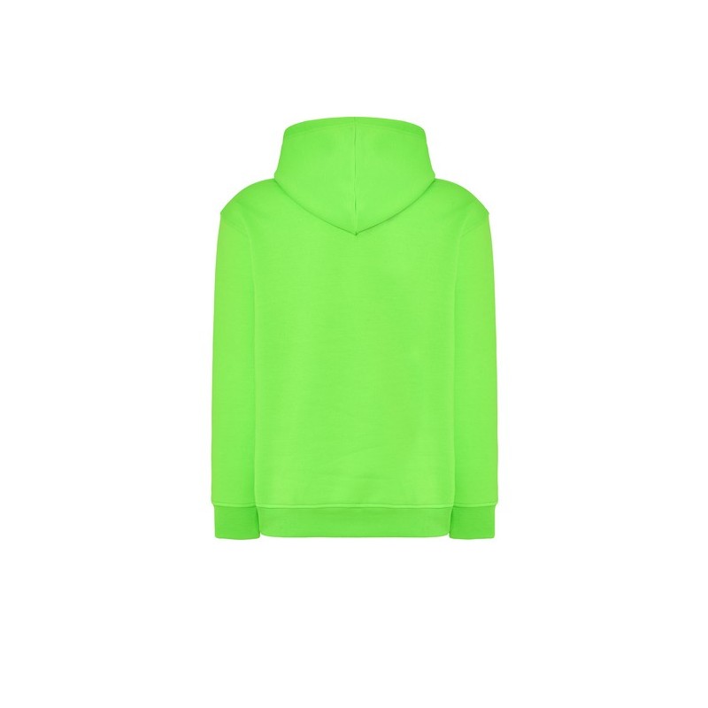 SUDADERA UNISEX CON CAPUCHA, CREMALLERA Y BOLSILLO CANGURO COLOR VERDE FLÚOR
