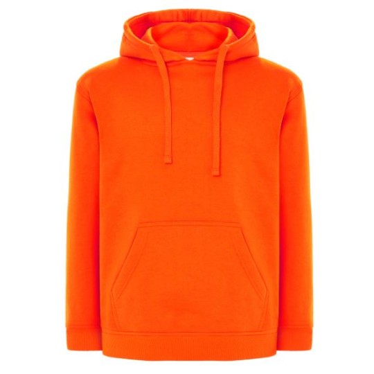 SUDADERA UNISEX CON CAPUCHA, CREMALLERA Y BOLSILLO CANGURO COLOR NARANJA FLÚOR