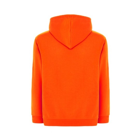 SUDADERA UNISEX CON CAPUCHA, CREMALLERA Y BOLSILLO CANGURO COLOR NARANJA FLÚOR
