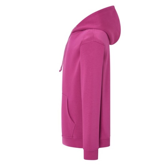 SUDADERA UNISEX CON CAPUCHA, CREMALLERA Y BOLSILLO CANGURO COLOR ROSA CHICLE