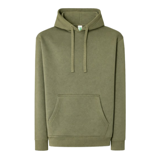 SUDADERA UNISEX CON CAPUCHA, CREMALLERA Y BOLSILLO CANGURO COLOR VERDE AMAZONIA