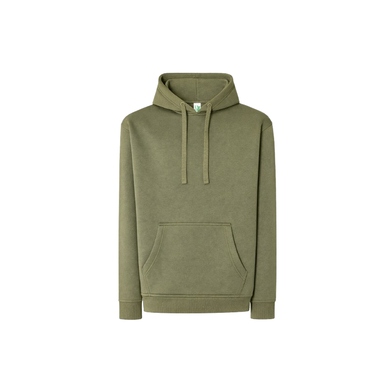 SUDADERA UNISEX CON CAPUCHA, CREMALLERA Y BOLSILLO CANGURO COLOR VERDE AMAZONIA