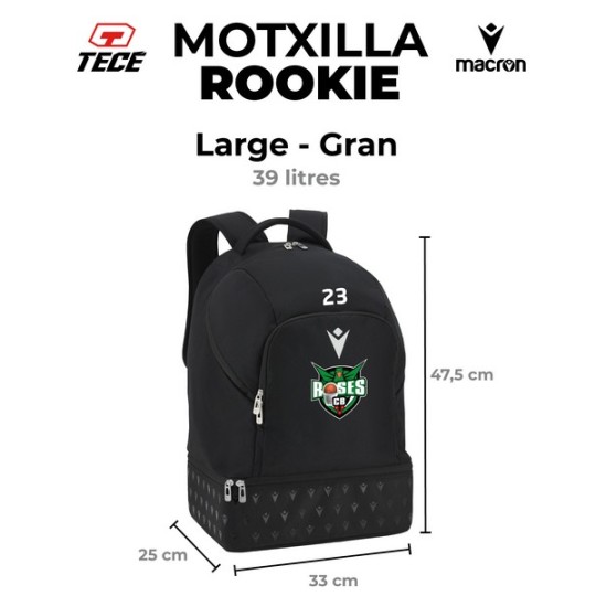 MOCHILA MACRON ROOKIE CB ROSES GRANDE COLOR NEGRO CON NOMBRE